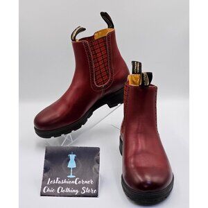 Blundstone Women's Burgundy Leather Tartan Style 1442 Chelsea Boots Sz7 2685